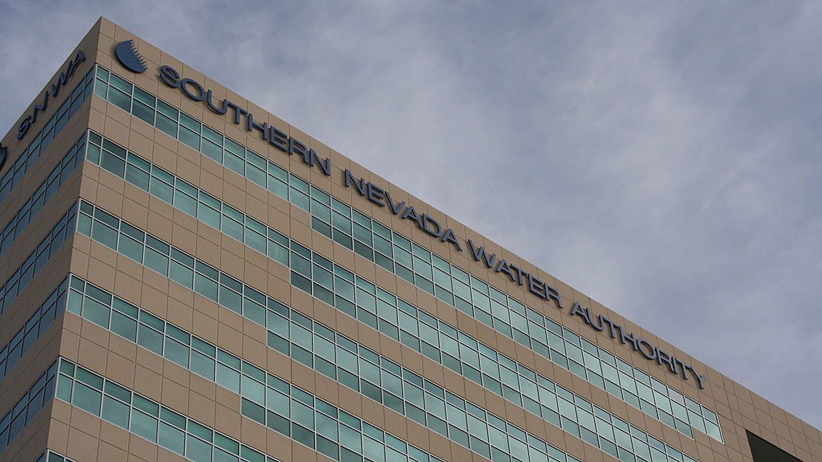The Southern Nevada Water Authority sign as seen at the top of the Molasky Corporate Center building