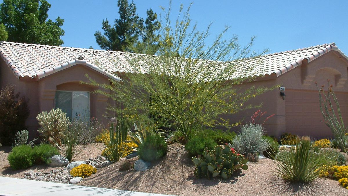 Residence with xeriscape in front yard.
