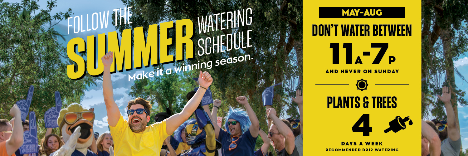Banner promoting summer watering restrictions