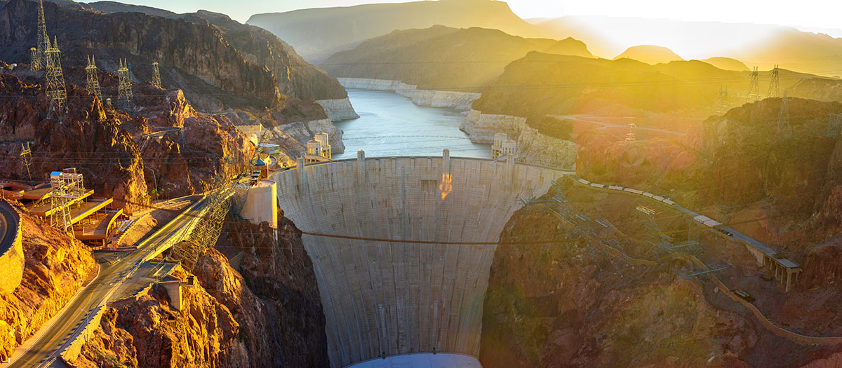 Hoover dam with lens flare