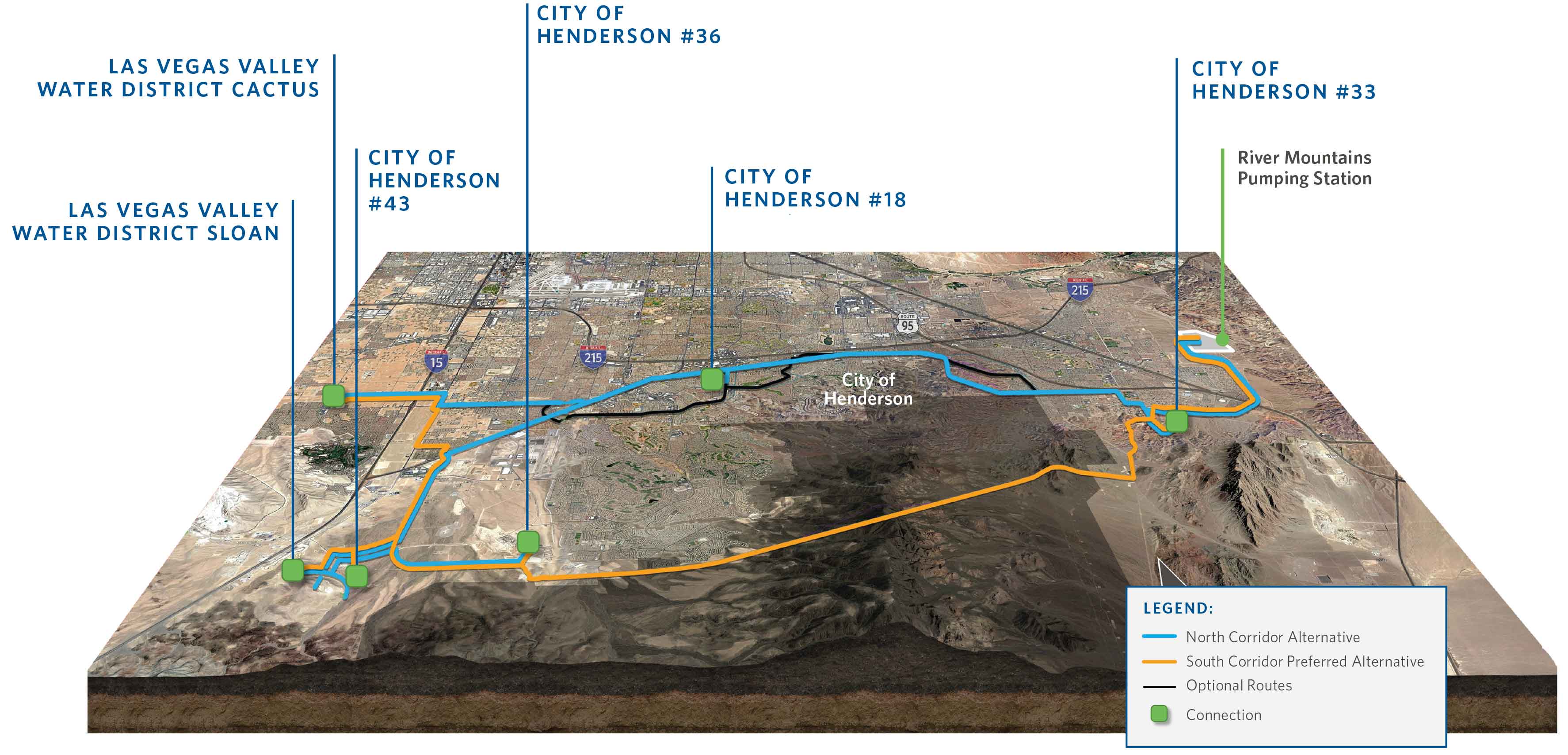 Horizon Lateral 3D aerial map showing two proposed routes