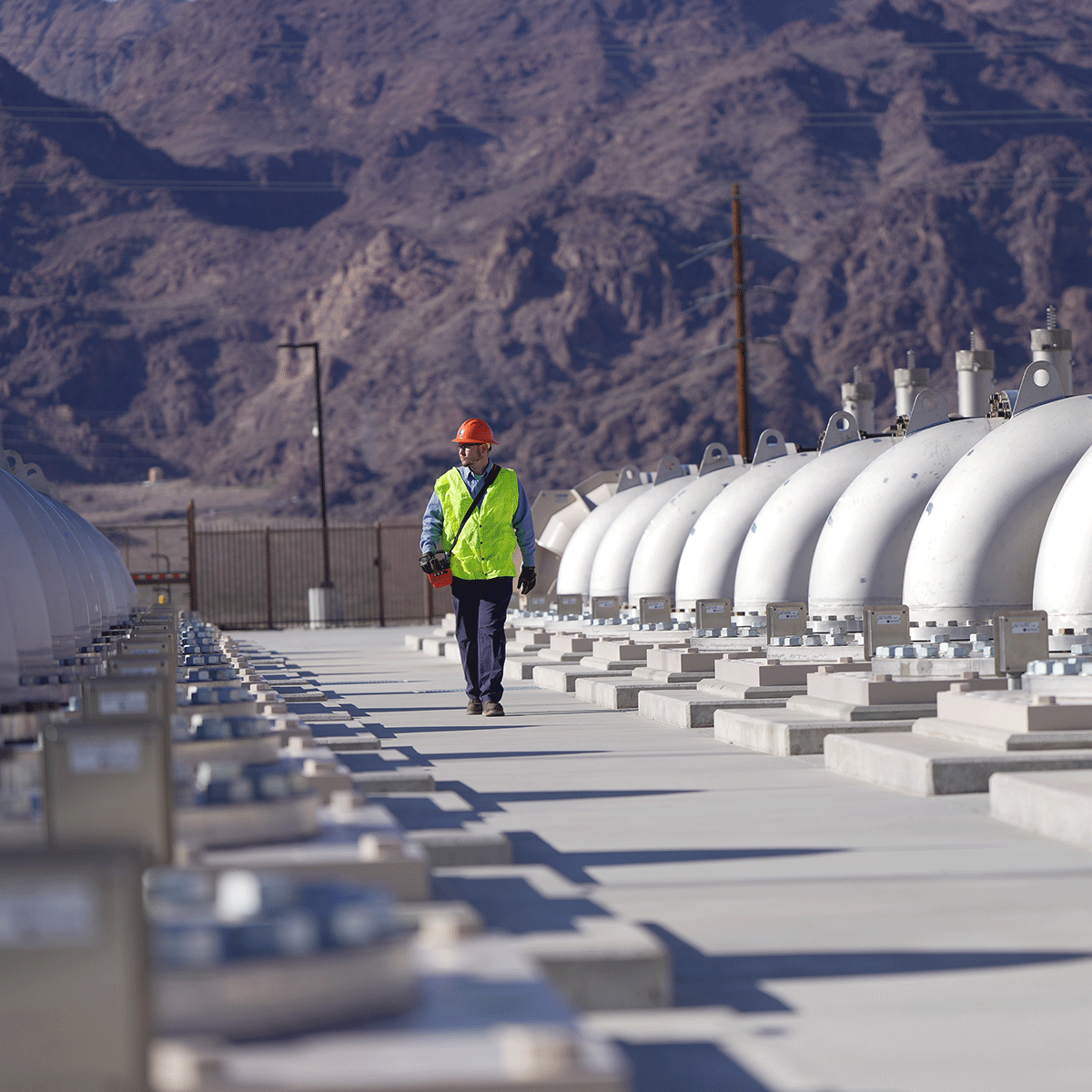 Worker walking at the Lower Lake Pumping Station