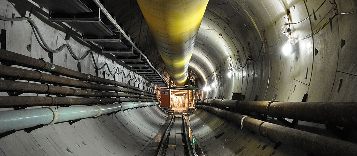 a view down the tunnel of the third drinking water tunnel before it was filled with water