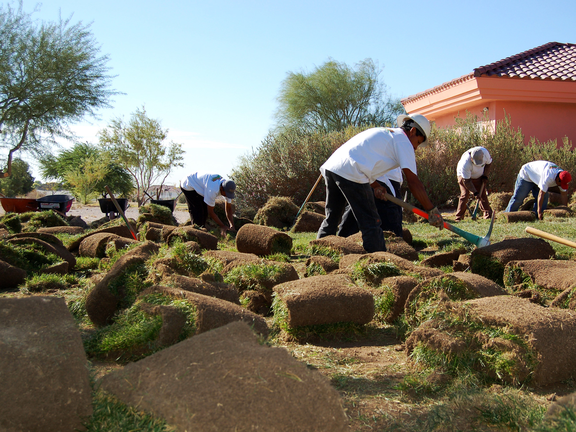 Men removing grass at Boys Town